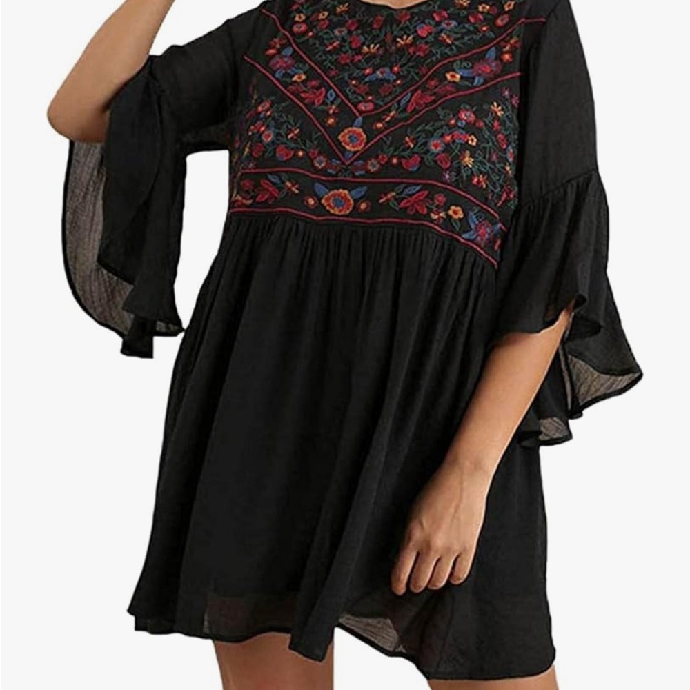 Umgee Black Floral Embroidered Dress